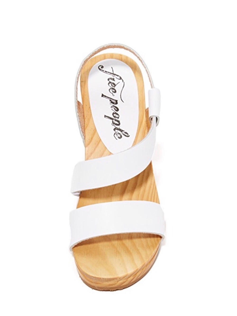 Free People Dune White Two-Strap Leather Wood Platform Sandal